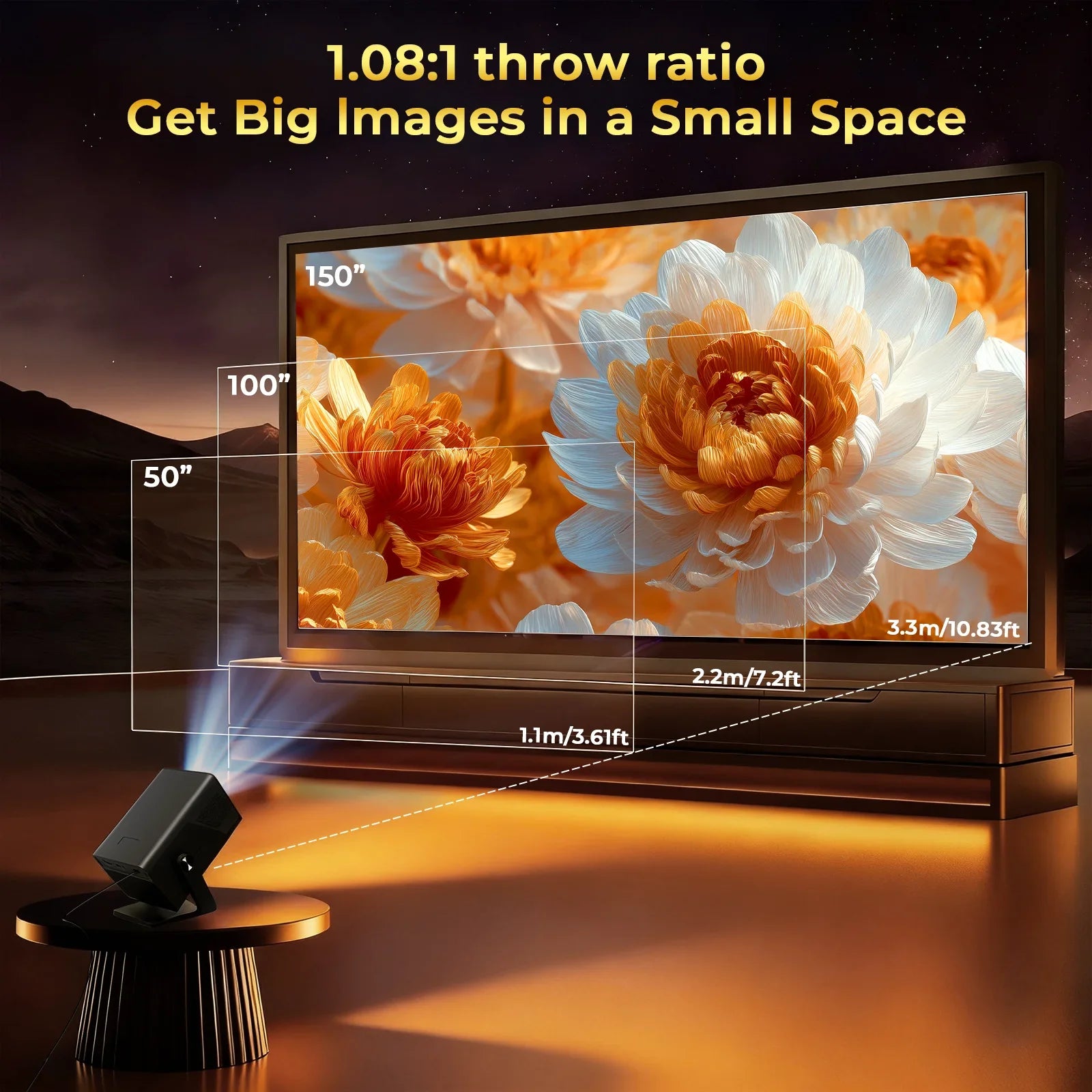 8K Support X7 AI Smart Projector with Android 14 OS, UHD 1080P 1000 ANSI Built-in Apps, Auto Focus&Keystone, Home Outdoor Beamer