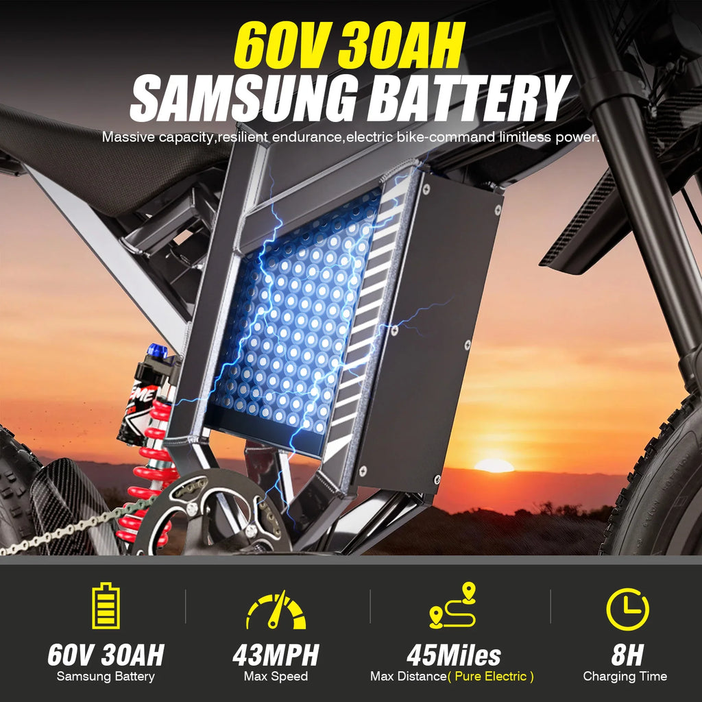 S900 Off-road Electric Bike 1500W60V30Ah All-terrain Motorcycle Parameters Suitable for Urban Mountain Riding,E bike for Adult