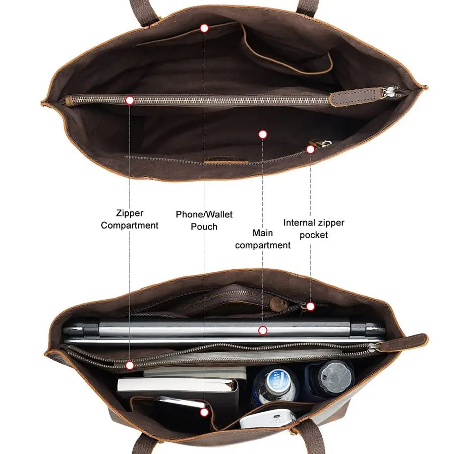 Full Grain Leather Tote Shoulder Bag for Women Business Work Satchel Handbag with Top Handles