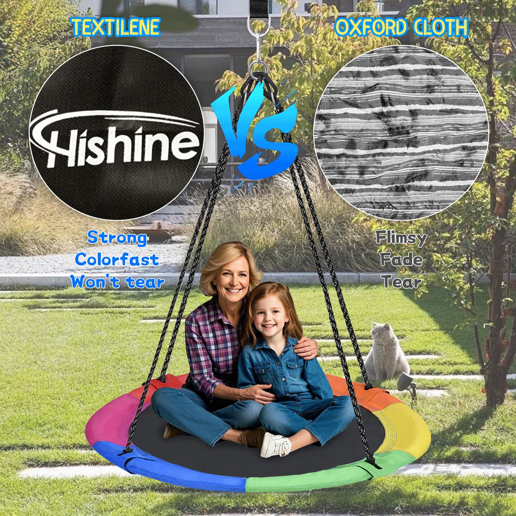 Hishine 43" Saucer Tree Swing for Kids, 360° Rotate Flying Saucer with Swivel, Hanging Straps, Adjustable Ropes, Round Mat Swing