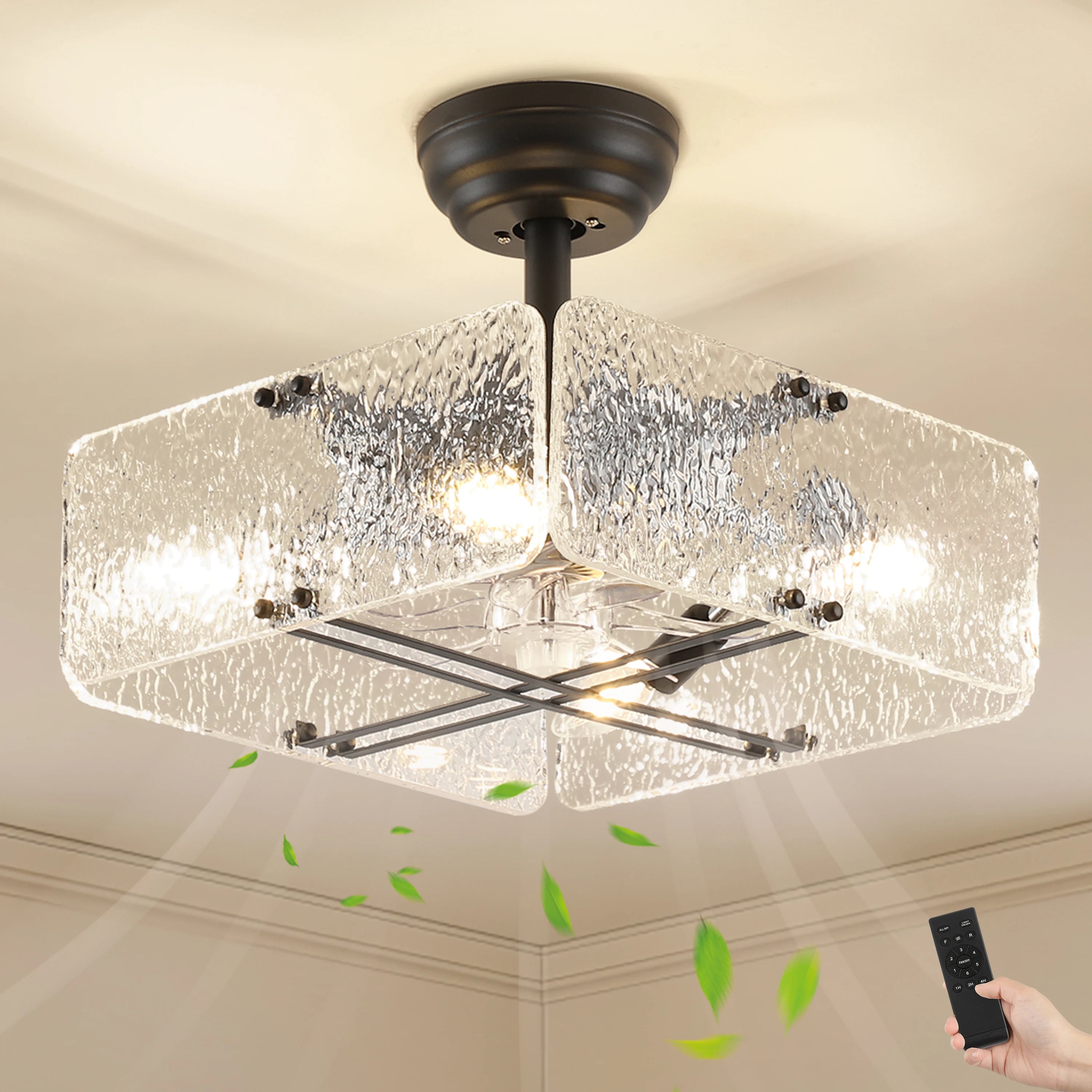 Modern Glass Fan Lights Are Suitable For Bedrooms, Kitchens, And Living Rooms, And Are Available In Two Modes (Cold/Warm)