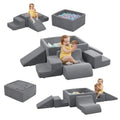 Soft Foam Climbing Blocks with Ball Pit 6PCS Grey Indoor Climbing Toys for Toddler Climb and Crawl Activity Play Set,Grey