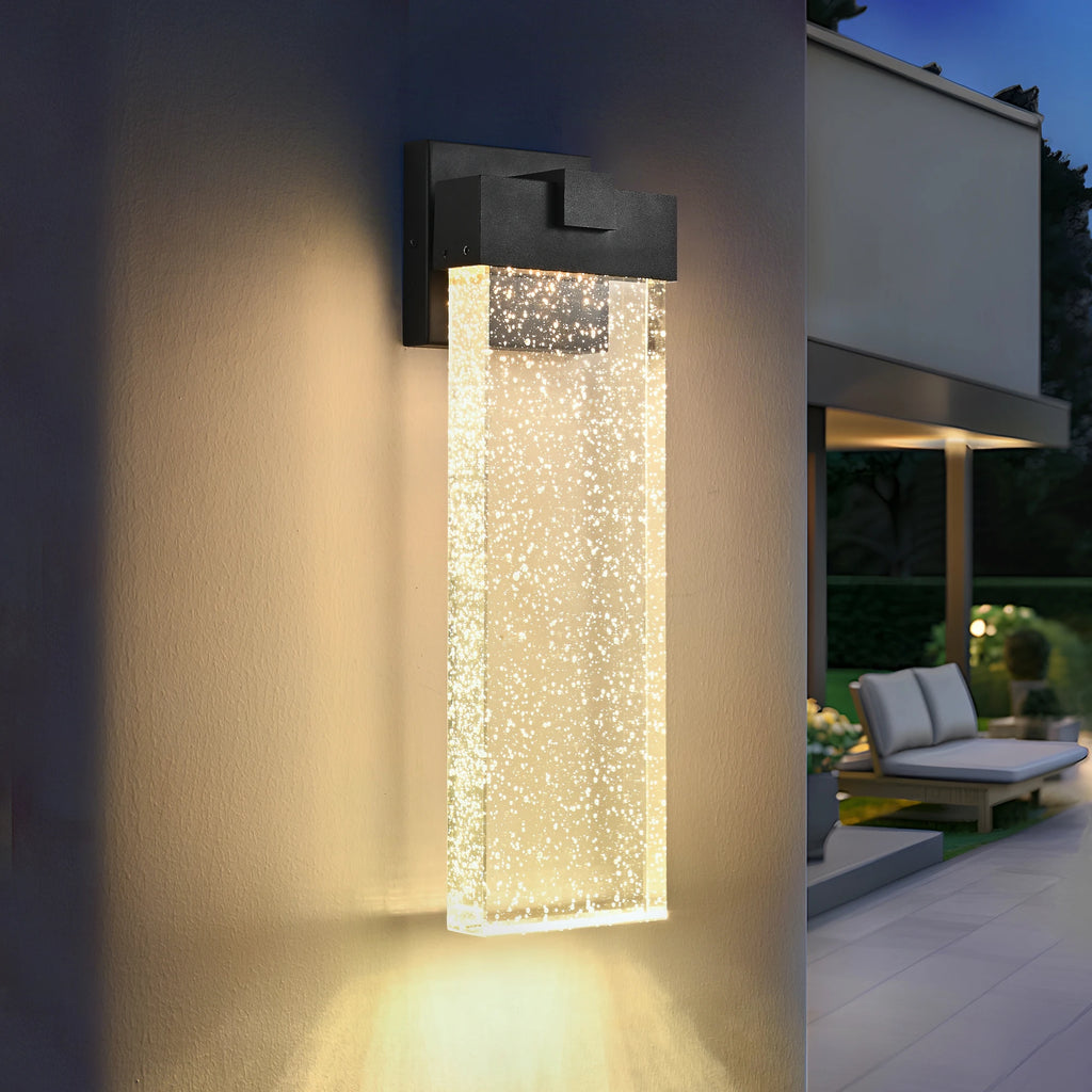 ARLGSITE Modern Outdoor Wall Light Fixture, Weatherproof LED Wall Sconce with Bubble Crystal, Black Finish, Up and Down Lighting