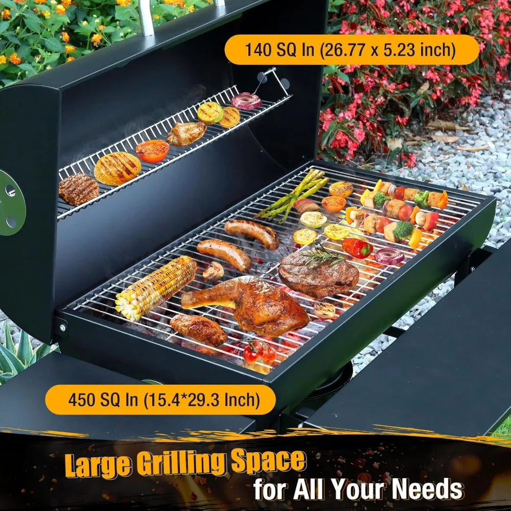 Luxurious Outdoor Barrel BBQ Grill with Side Table - High-End Smoker Combo for Backyard Grilling