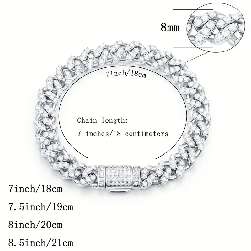 One piece S925925 silver 8.7 carat moissanite Cuban chain bracelet | American street style creative new wave elegant and exquisi