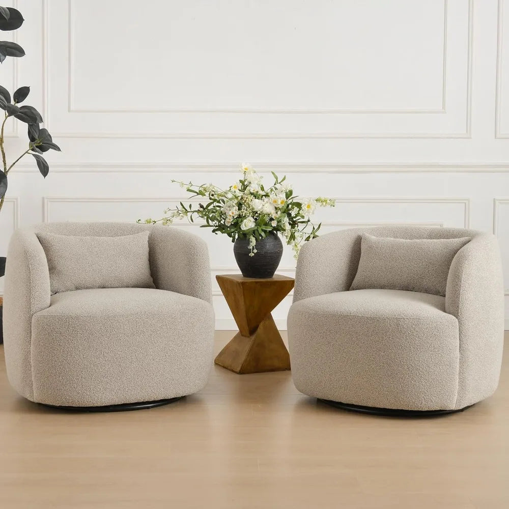 34" Wide Sherpa Swivel Barrel Chairs Set of 2,No Assembly Round Upholstered Accent Chairs Armchairs Single Sofa Chair,Customized
