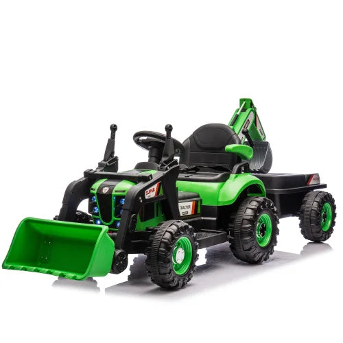24V Ride On Tractor 4-in-1 Electric Car for Kids with Construction Attachments Remote Control, Music, LED Light