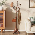 Wooden Coat Rack Freestanding with 8 Hooks, Heavy Duty Coat Hanger Stand with Stable Base, Vintage Coat Tree Standing