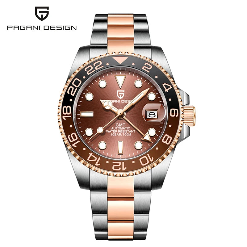 New PAGANI DESIGN GMT Automatic Wristwatch Stainless Steel 100M Waterproof Watch Top Brand 40mm Mechanical luminous Watch Men