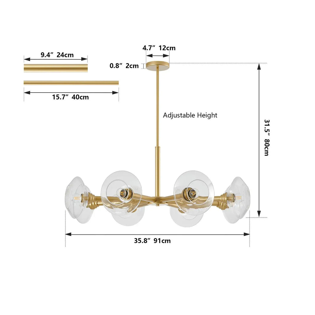 Elegant Gold Pendant Light Fixture Sputnik Chandelier Clear Glass Hanging Lamp for Dining Room Ceiling Modern Decor
