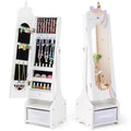 2-in-1 Kids Jewelry Organizer Armoire Cabinet w/Storage and Full-Length Mirror