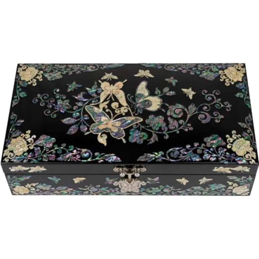 Mother of Pearl Jewelry Organizer box - Handmade Large Wooden Box Romantic Anniversary Birthday Gifts for women Butterfly Flora