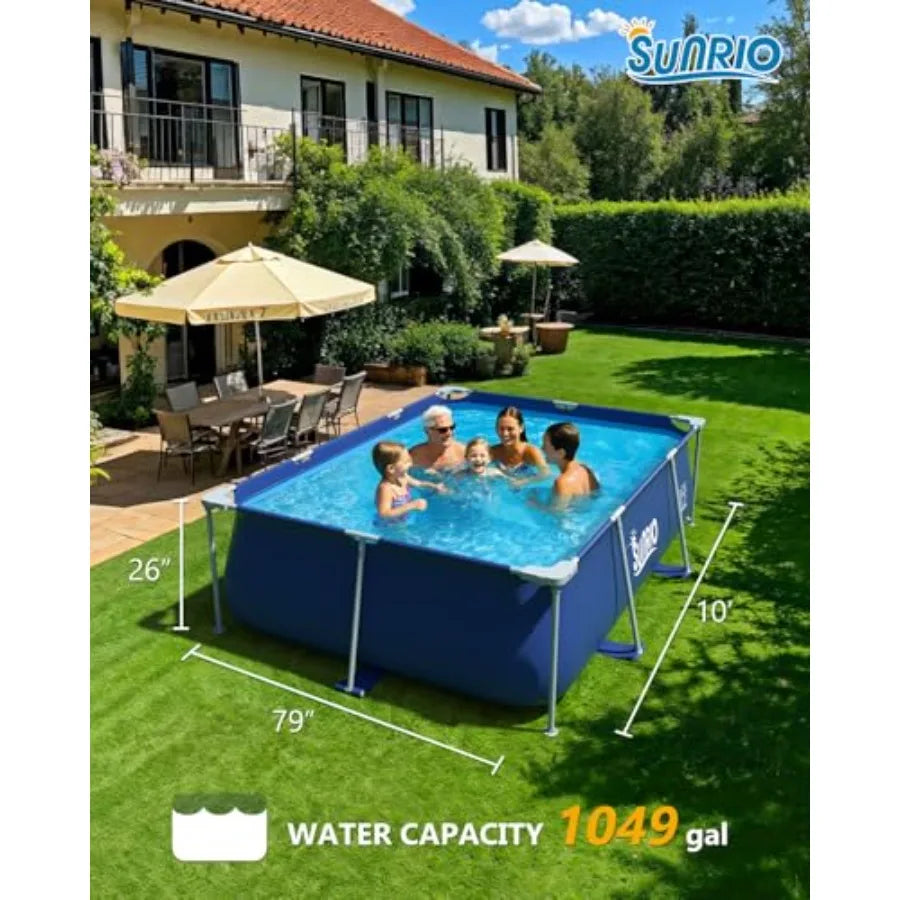 10'7926 Rectangular Above Ground Swimming Pool Metal Frame Family Pool for and Adults Outdoor Backyard Swimming Capacity 1049 G