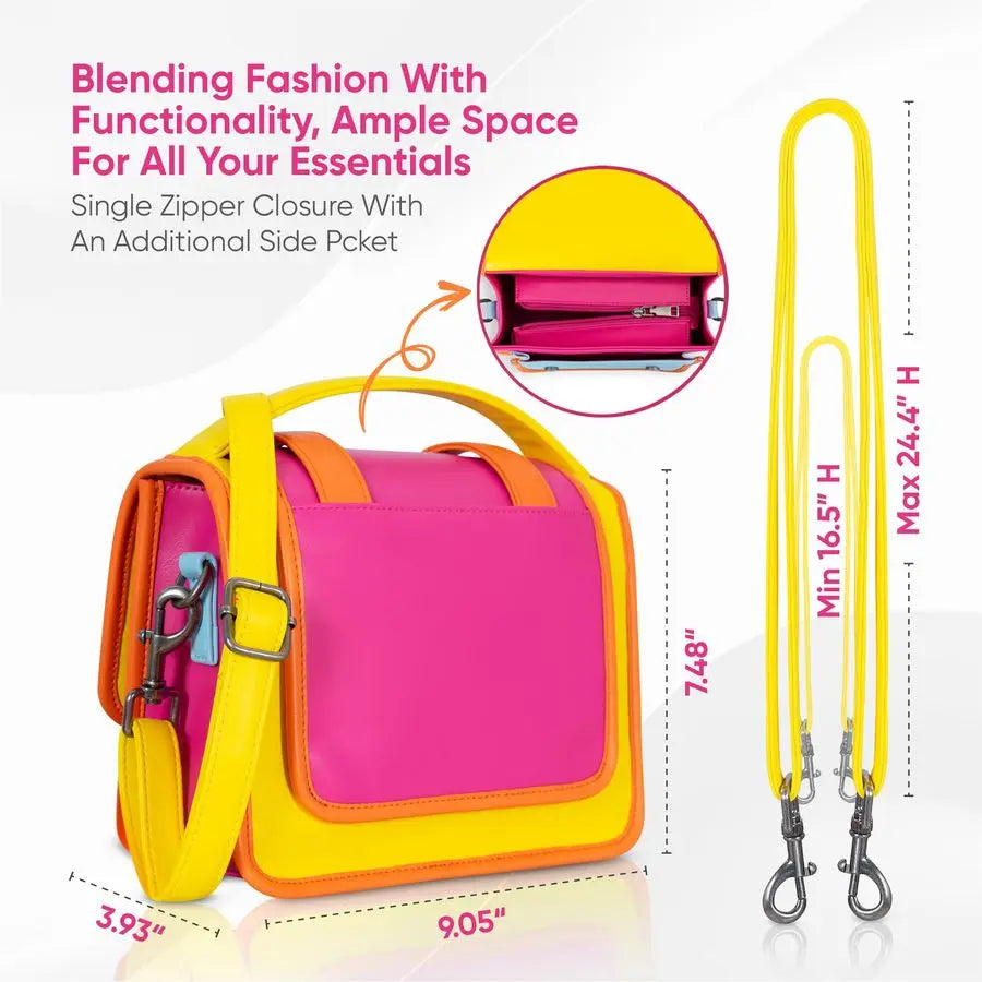 Womens Colorful Crossbody Bag Retro Pop Multicolor Vegan Leather Purse Small Shoulder amp Top Handle Handbag with Adjustable Str