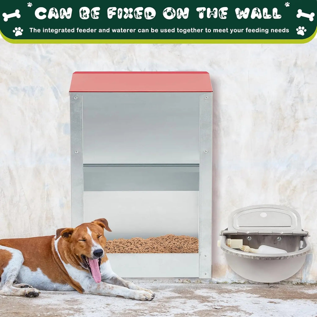 Automatic Dog Feeder and Water Dispenser for Large Dogs, No Installation Galvanized Gravity Feeder with 304 Stainless Steel