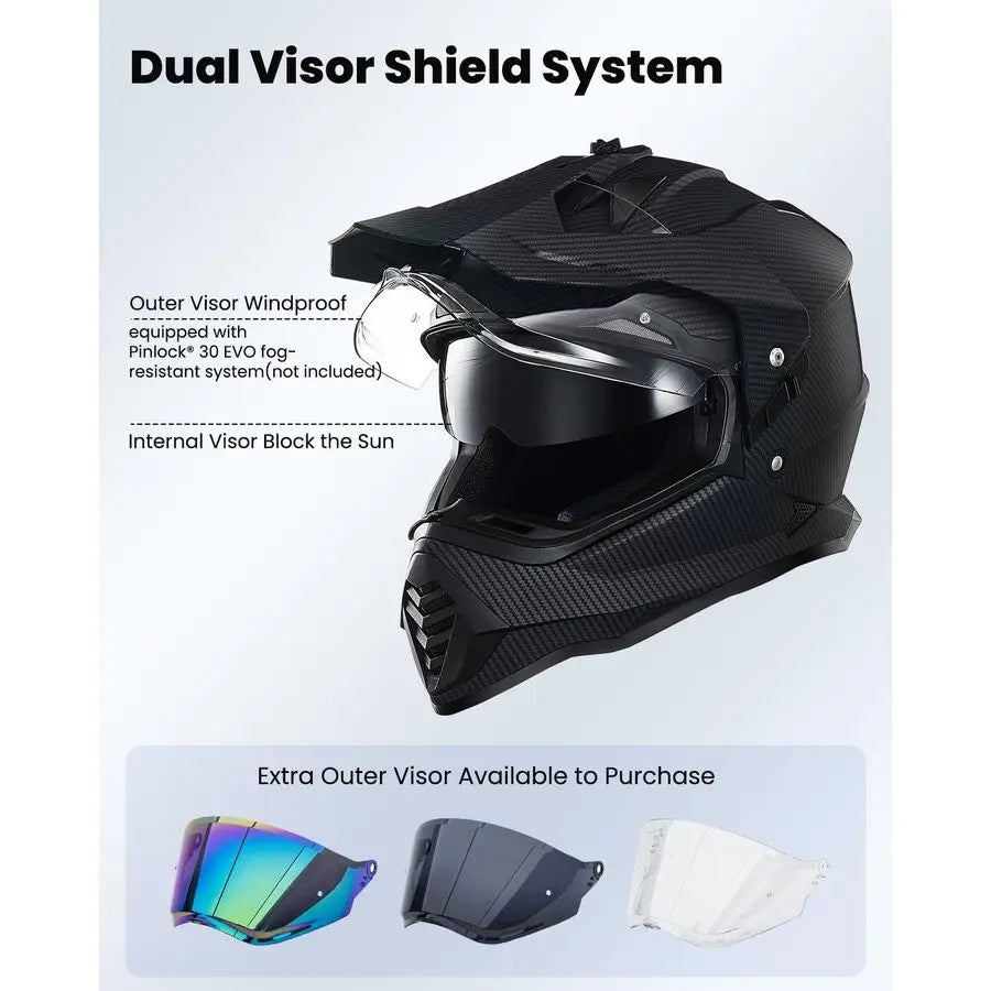 Dual Sport Adventure Motorcycle Helmet with Pinlock Compatible Sun Visor Snowmobile ATV Dirt Bike Off Road Casco Model WS902 Car