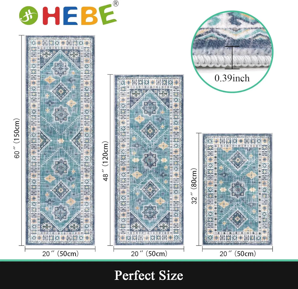 Boho Kitchen Rug Set with Runner, Non-Slip Washable Floor Mats for Hallway and Laundry, Holiday Decor