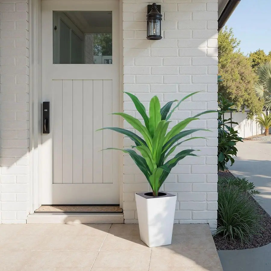 Artificial Dracaena Tree with White Tall PlanterTall Potted Faux Plants Indoor Fake Floor Plant for Home Office Living Room Outd