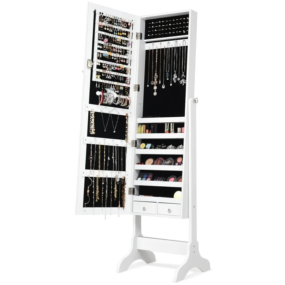4 Tilting Position Jewelry Organizer Vanity Box w/ Full Length Mirror White
