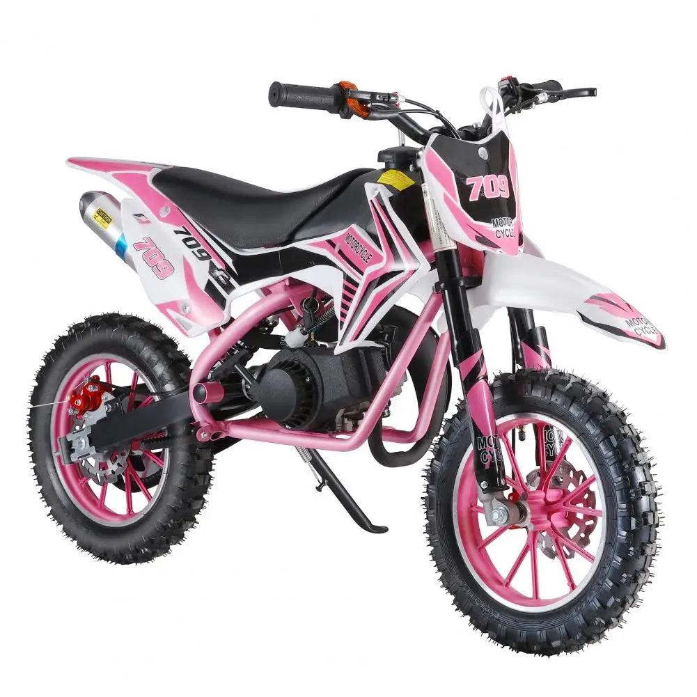 49cc 2-Stroke Kids Dirt Bike Off Road Mini Motorcycle Pocket Motorbike With Front Rear Disc Brakes For Children Gift (Pink)