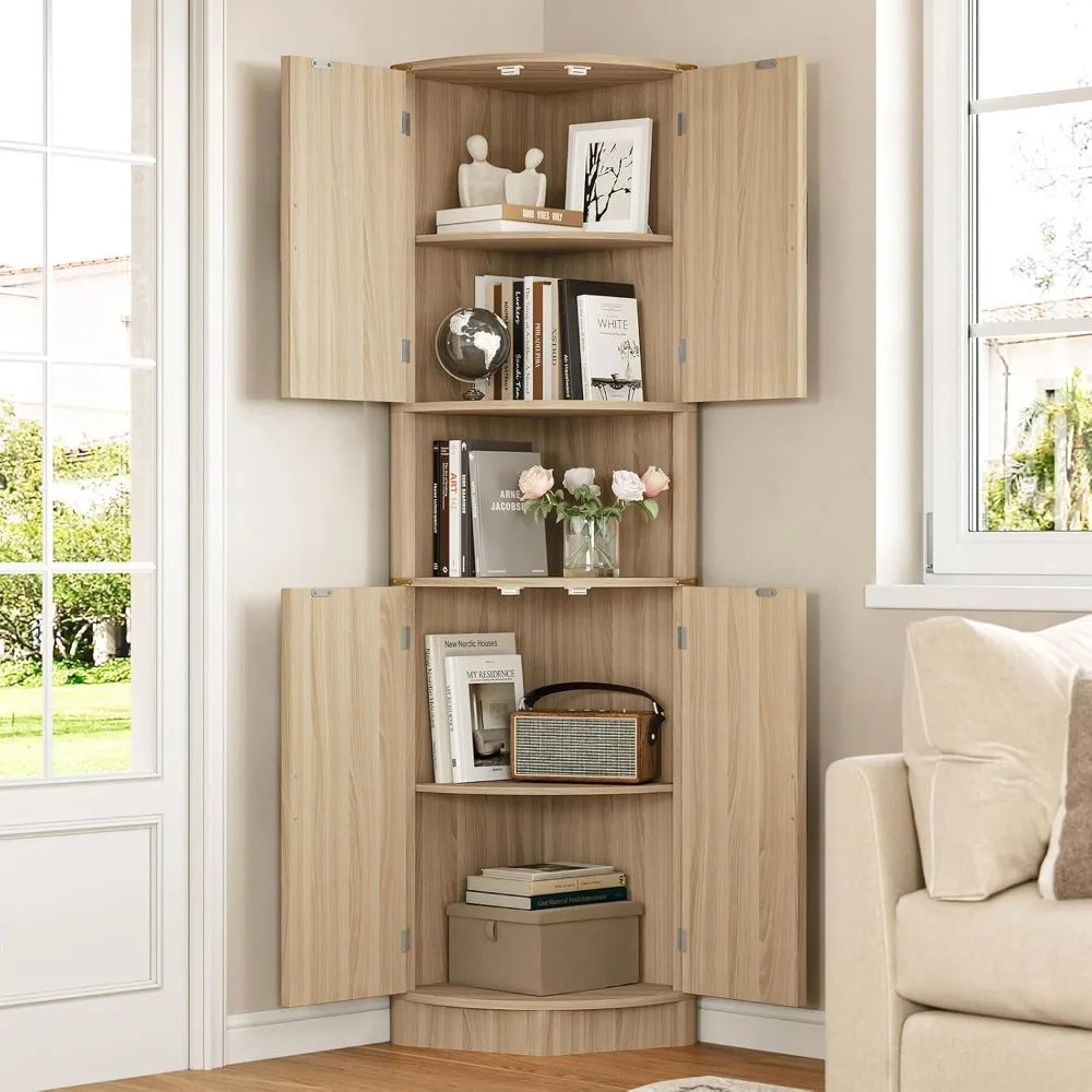 Maupvit 68 Tall Corner Storage Cabinet with 4 Doors and 5 Shelves, Modern Fluted Storage Cabinets, Corner Pantry Hutch Cupboard