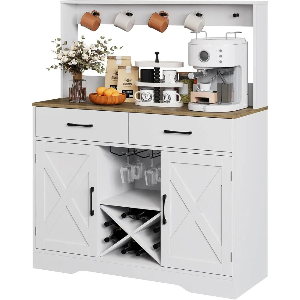 Large Kitchen Storage Cabinet with 2 Drawers, 41.7L x 15.5W x 47H, Coffee Bar Buffet Table