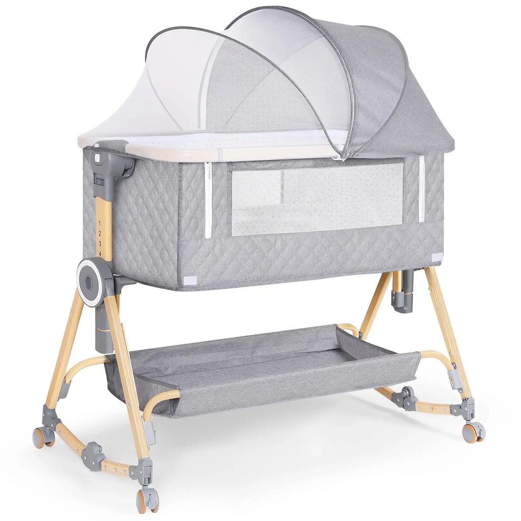 5-in-1 Baby Bassinet with Diaper Table, Mosquito Net, Mattress & Storage - Easy Fold Travel Crib