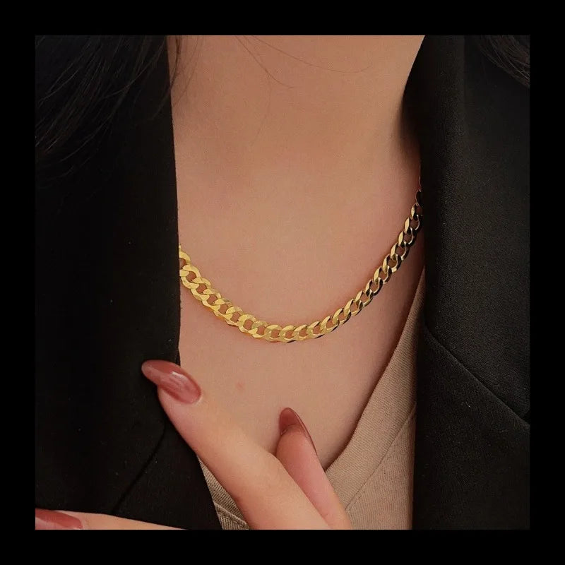 S925 silver explosion hip hop style gold necklace jewelry simple personality fashion high sense necklace