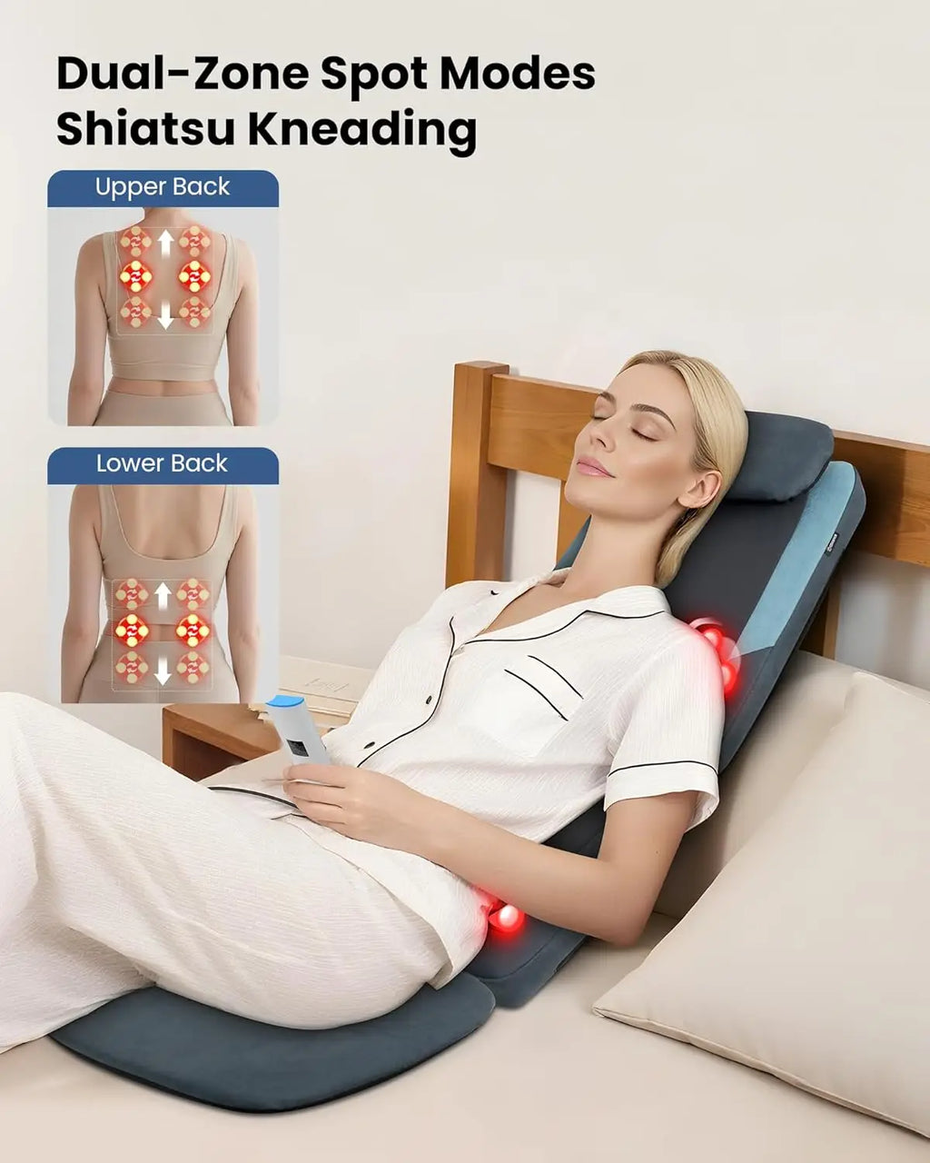 Deep Tissue Massage Seat Pad with Heat for Neck & Back, Foldable Adjustable Height & Vibration Cushion