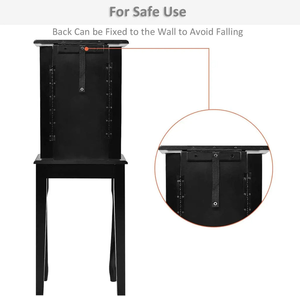 Jewelry Armoire Cabinet Chest Organizer Box Top with Flip Mirror Standing Space-Saving Bedroom Makeup Accessories Storage