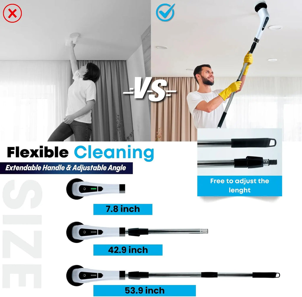 Chimera MKT Electric Spin Scrubber - Cordless, 7 Heads, 2 Speeds, Long Handle Shower Cleaner (White)