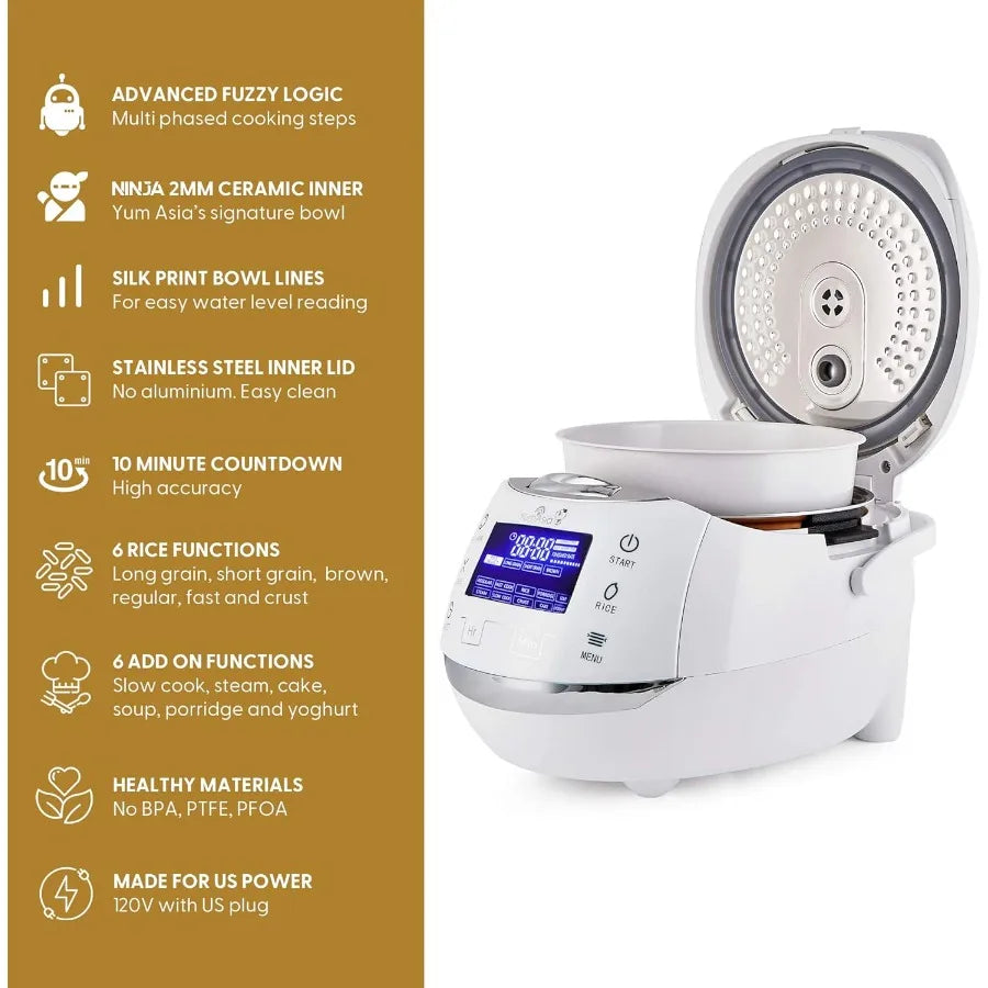 Sakura Rice Cooker with Ceramic Bowl and Advanced Fuzzy Logic 8 Cup 1.5 Litre 6 Rice Cook Functions 6 Multicook Functions Motou