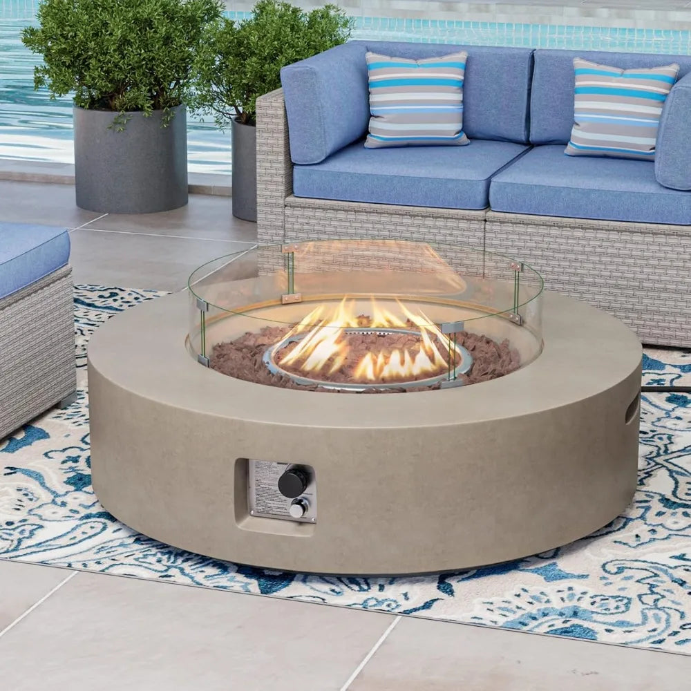 COSIEST Outdoor Propane Fire Pit Coffee Table w Gray 42 inch Round Base Patio Heater, Certified, 50,000 BTU Stainless Steel Burn