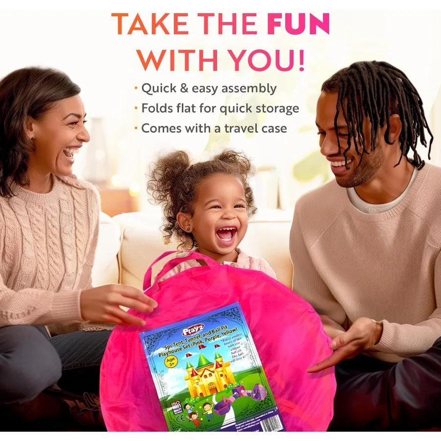 Playz 5pc Princess Play Tent Ball Pit with Basketball Hoop and Play Tunnel for Toddlers Babies Girls and Boys Indoor and Outdoo