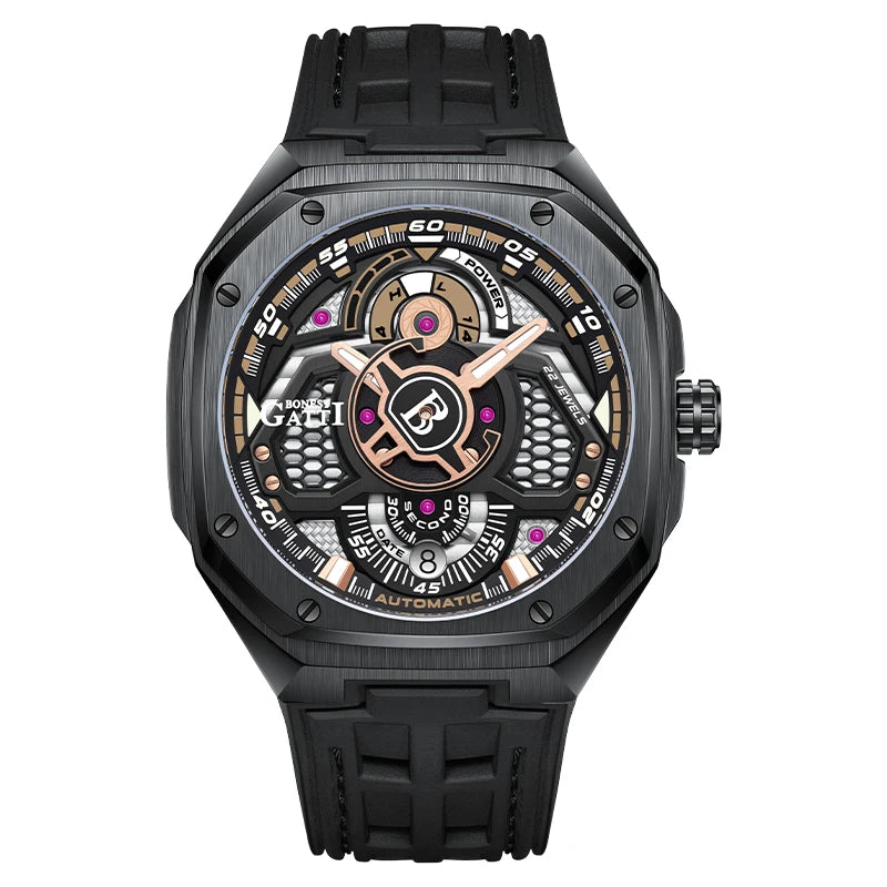 BONEST GATTI men's watch as a gift for your boyfriend: a fully automatic skeleton watch and a luminous watch