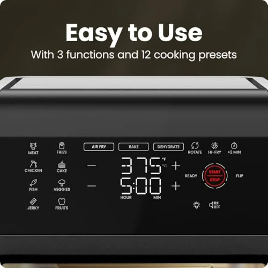 12-Quart 6-in-1 Air Fryer Oven with Digital Timer Touchscreen and 12 Presets - Family Size Countertop Convection Oven Dishwashe
