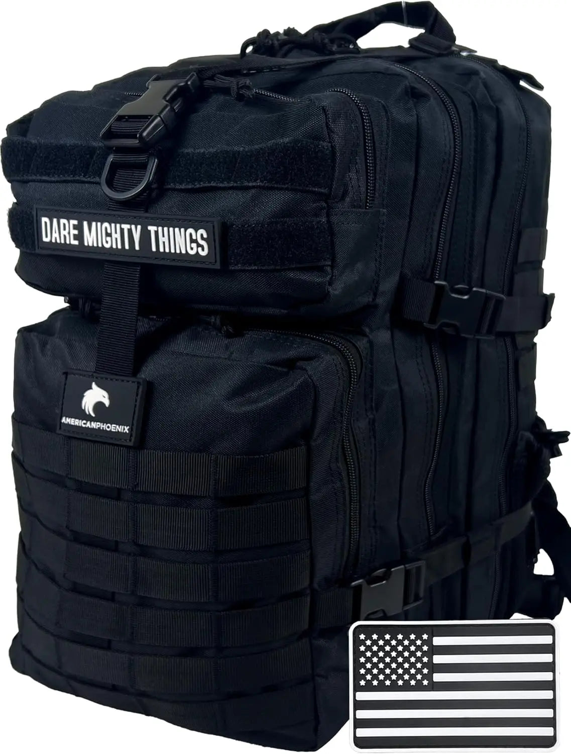 45L Elite Tactical Backpack, Water Resistant, Heavy Duty, 3 Day MOLLE Bug Out Bag - Carbon Black