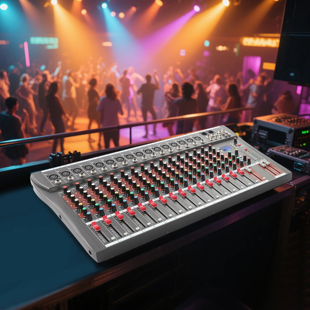 16-Channel Audio Mixer Console with Headphone Jack Professional Bluetooth Dj Audio Mixer for Home KTV, Webcasting, Campus Events