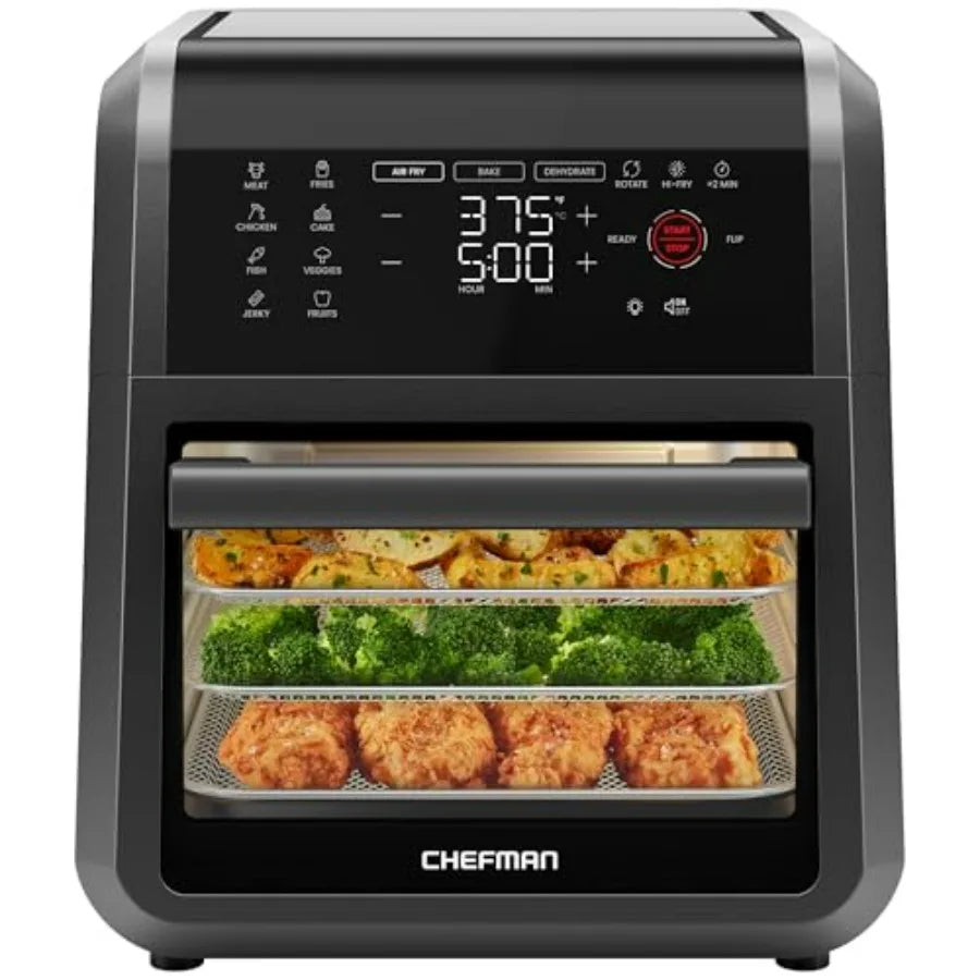 12-Quart 6-in-1 Air Fryer Oven with Digital Timer Touchscreen and 12 Presets - Family Size Countertop Convection Oven Dishwashe
