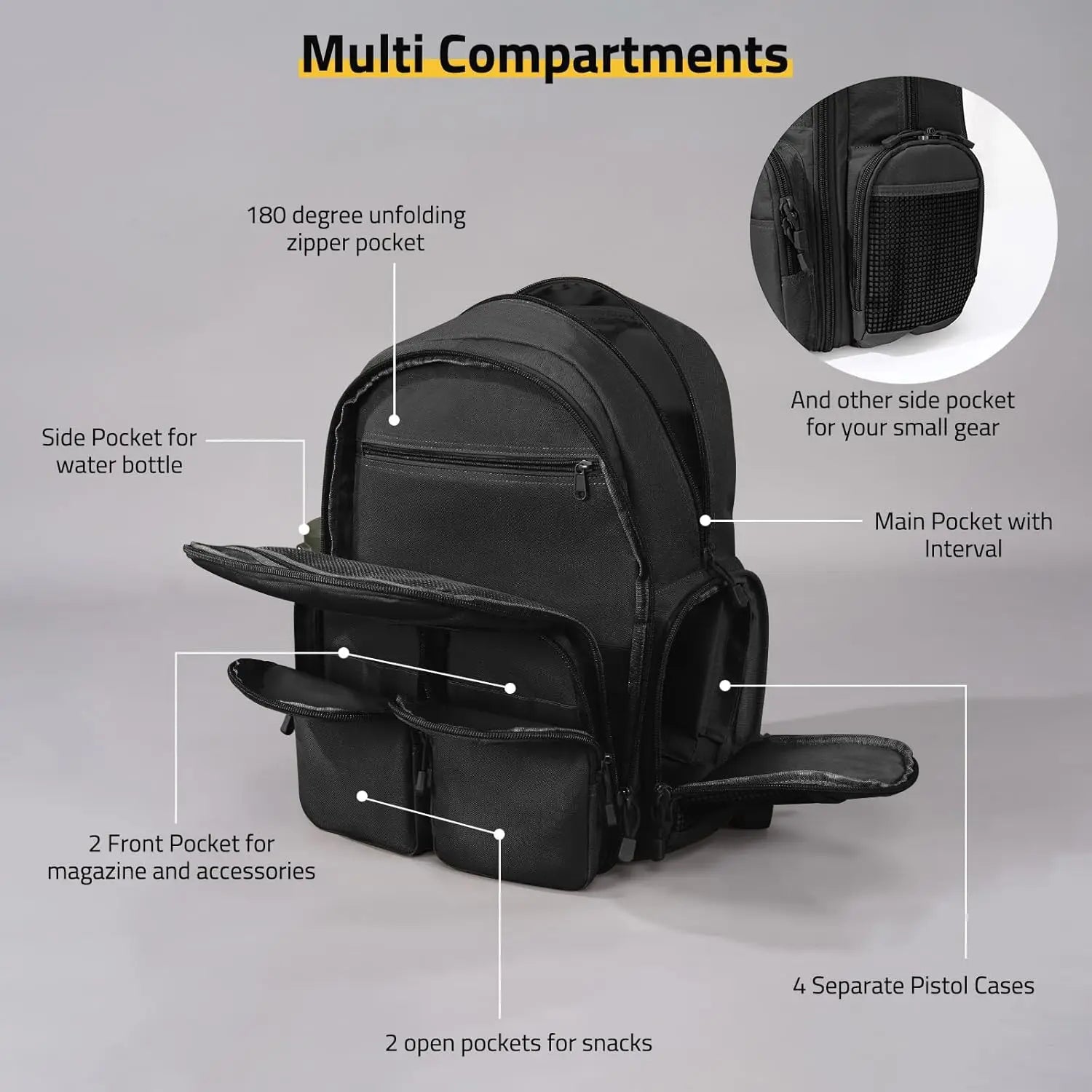 Tactical Range Backpack for Men - Pistol Case Daypack with Removable Divider, Black Regular