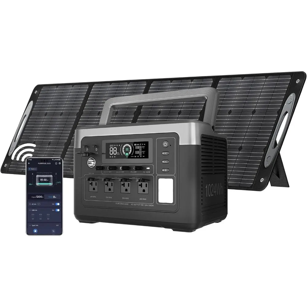 P1000 PLUS 1800W Power Station with 100W Solar Panel, 1024Wh Solar Generator 1200W Fast Charging APP Control Emergency LiFePO4