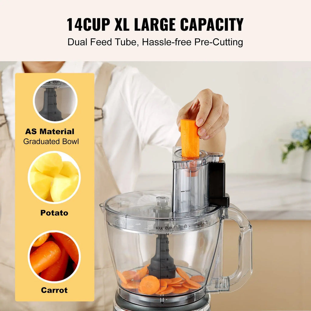 VEVOR Food Processor, 14-Cup Vegetable Chopper for Chopping, Mixing, Slicing, and Kneading Dough, 600 Watts Stainless Steel Blad