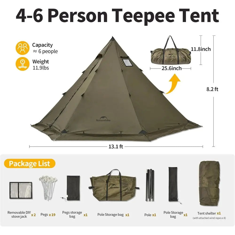 4-6 Person 4-Season Waterproof Windproof Camping Tent with Stove Jack for Cold Weather Winter Use