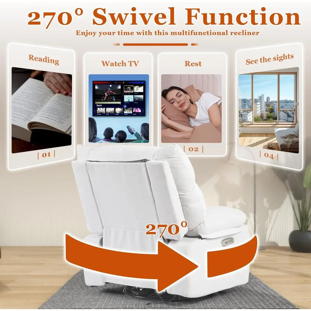Rocking Recliner Chair, White Swivel Massage Rocker Recliner Chairwith Heated, Electric Recliner Chairs for Adults Customized