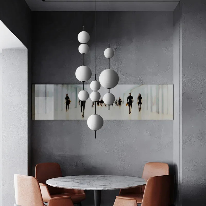 Modern Designer LED White Glass Beads Pendant Chandelier Cafe Bar Bedroom Kitchen Round Ball Hanging Lighting Fixture Home Decor