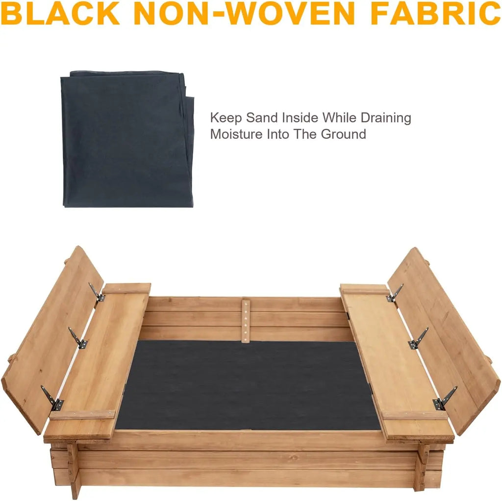 Wood Sandbox with 2 Bench Seats, Sand Boxes with Lid for Kids, Sand Pit with Cover for Outdoor Backyard Patio, 48 Inch