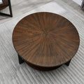 Round Coffee Table with Storage Shelf, Farmhouse Living Room Cocktail Black Metal Legs, Circular Solid Wood Center Tea Table, So