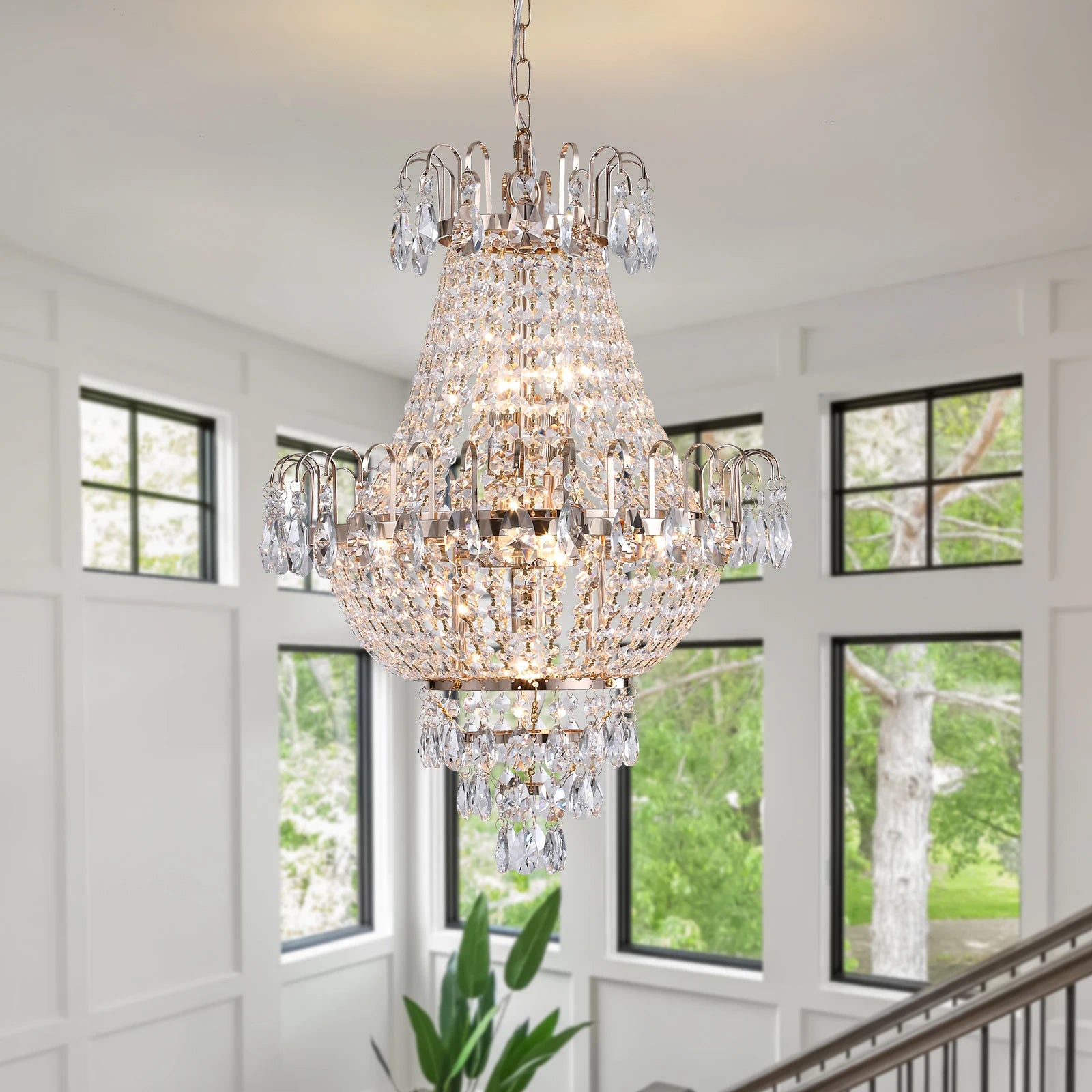 ARLGSITE Luxury Gold Crystal Chandelier Elegant Dazzling K9 Crystals Ceiling Light for Living Room Dining Room Hallway-Gold