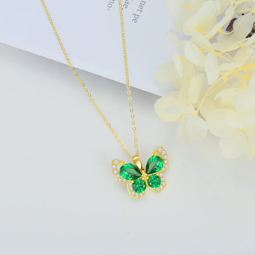 Butterfly Necklace for Women Real Yellow Gold Butterfly Pendant Necklace, Jewelry Gift for Her