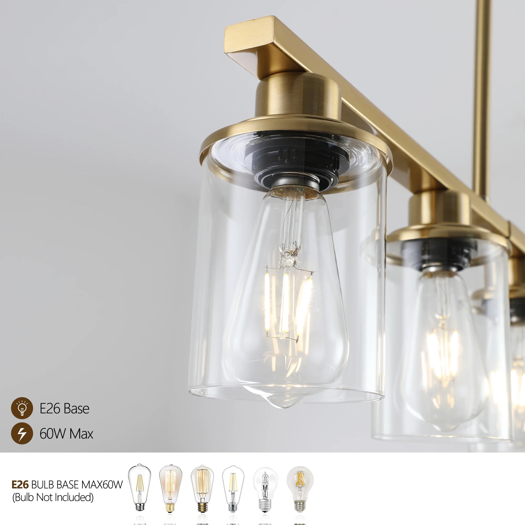 Industrial 5-Light Chandelier，Modern pendent lamp with Glass Shades, Golden Metal Frame Hanging Ceiling Light Fixture (No Bulbs)